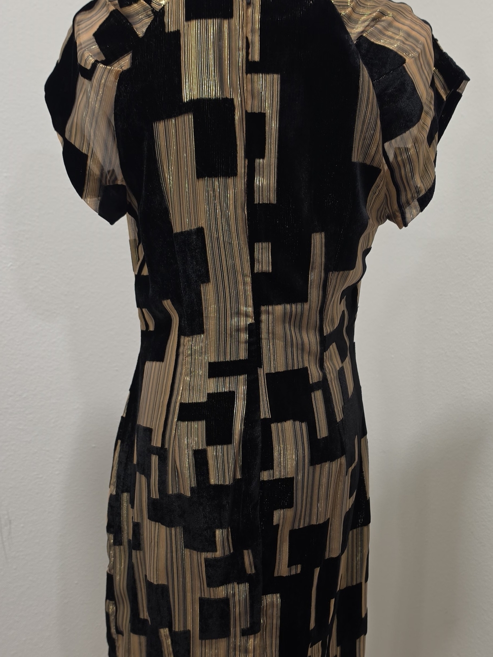 Donna Karan Black and Gold Geometric Midi Sheath Dress - Picture 6 of 15